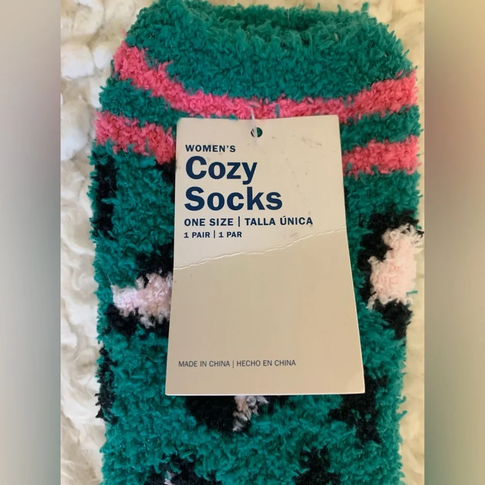 $3/20 New Old Navy Cozy Socks Teal Green with Black & Pink Leopard Print OS